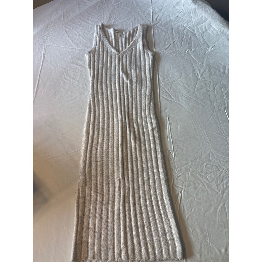 Happily Grey Sweater Dress Womens Large Cream Ribbed V-Neck Sleeveless Midi Good